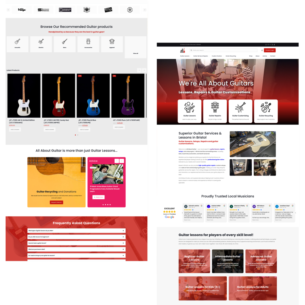 all about guitar website layout