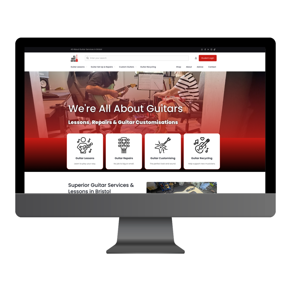 all about guitars website mockup
